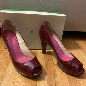 Kate Spade peep toe ruby crocco patent shoe